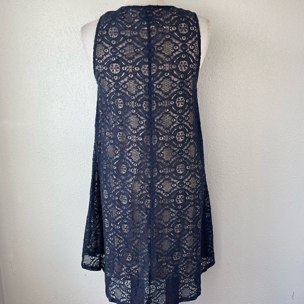 Sharagano Navy Blue Lace Midi Dress Size 12 EUC - Picture 6 of 9